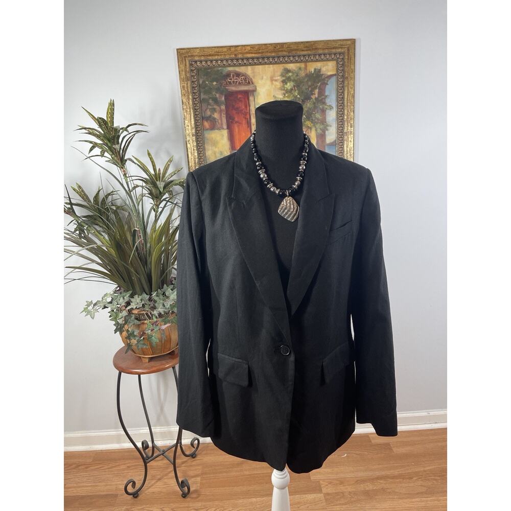 Scoop Women Black Blazer Jacket M 8-10 Linen Blend Career Office Classic